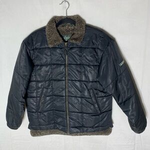Vintage Roots Black Puffer Jacket W Brown Sherpa Lining 14/16